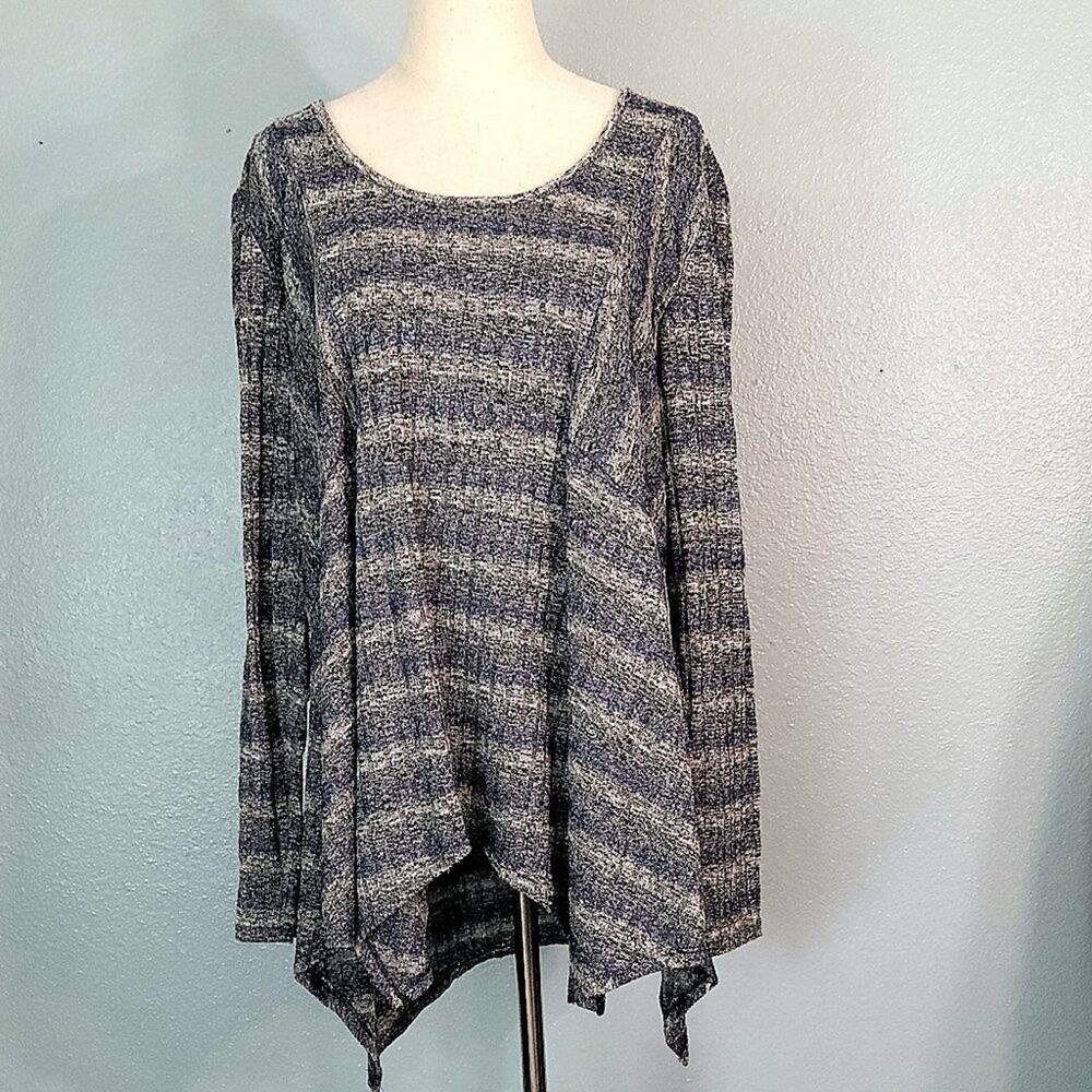Knox Rose Womens Ribbed Top Size XXL Blue Gray Long Sleeve Scoop Neck